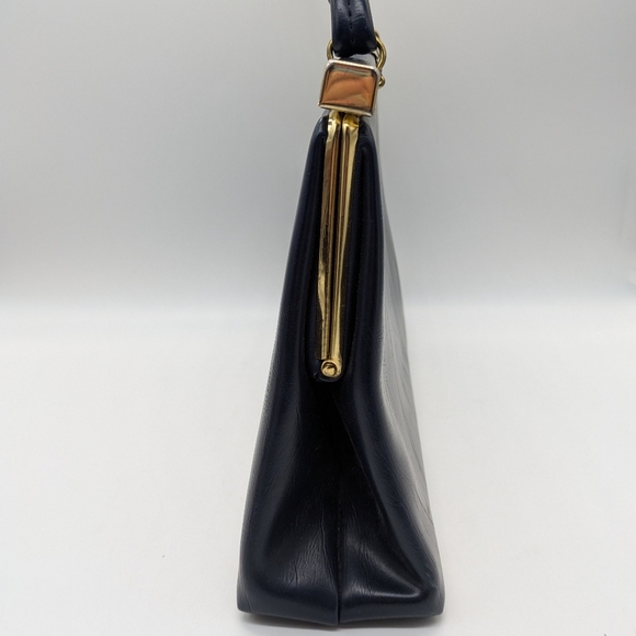 Vintage Blue Gold Structured Handbag - Picture 4 of 11